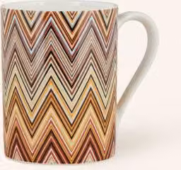 Kubek z uchem Missoni Home Jarris wykonany z porcelany w kolorach beżowym, brązowym i pomarańczowym z geometrycznym wzorem