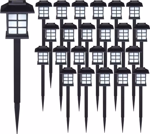 Zestaw 24 sztuk czarnych lamp solarnych LED monzana® do ogrodu, tarasu i balkonu z czujnikiem zmierzchu i światłem zimnym białym