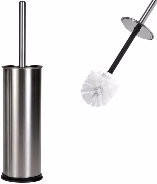 Szczotka toaletowa z pojemnikiem Deuba® srebrna, stal nierdzewna i plastik, W x S x G: 38,0 x 11,0 x 10,0 cm