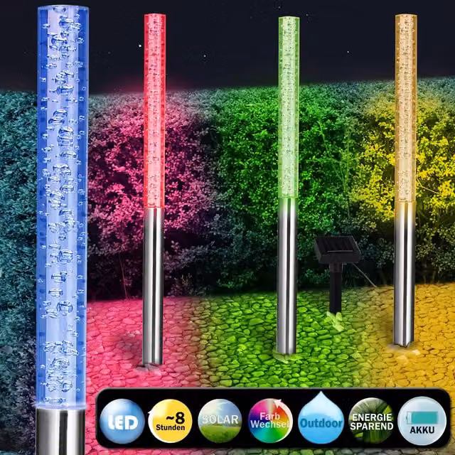 Zestaw 4 solarnych lampek ogrodowych LED Monzana RGB w kolorze srebrnym z czujnikiem zmierzchu i wtykiem do gruntu