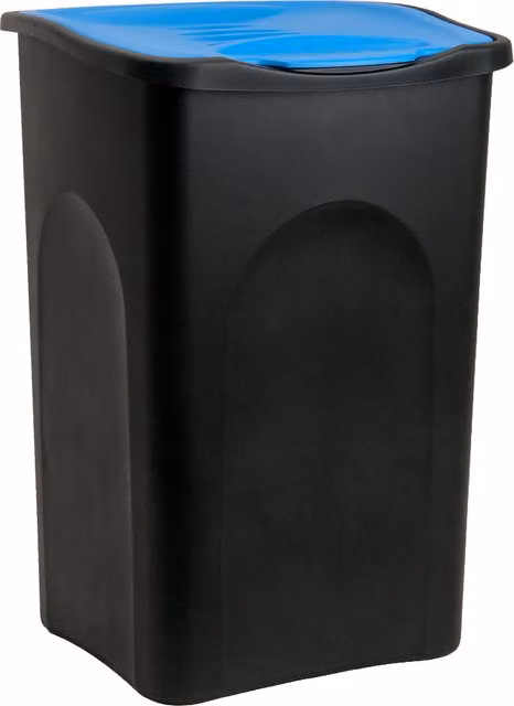Kosz na śmieci Stefanplast z pokrywą typu flip lid, czarno-niebieski, plastikowy, 50 l