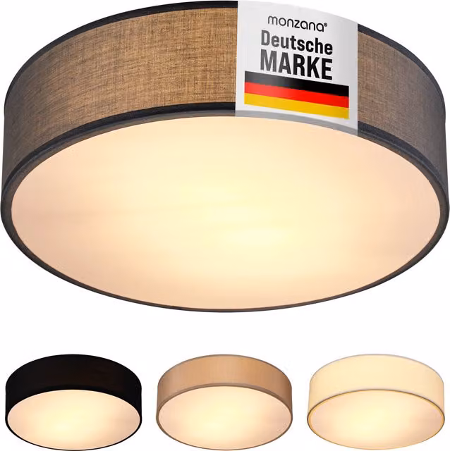 Lampa sufitowa monzana® w kolorze szarym z tkaniny i metalu, okrągła, Ø30 cm