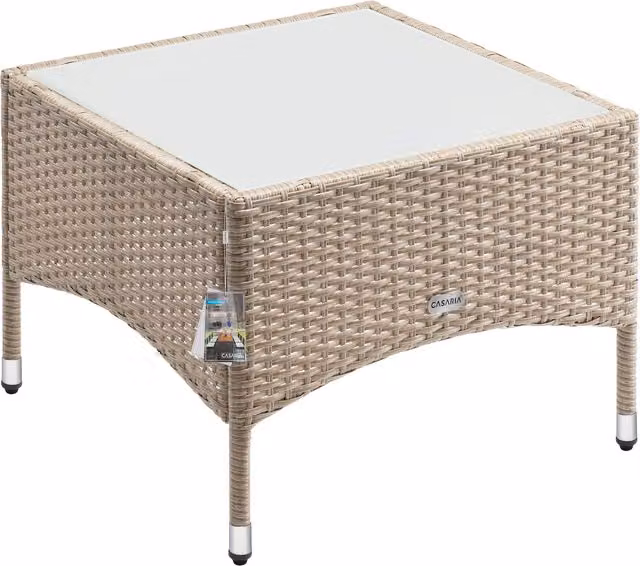 Stolik pomocniczy Casaria Szary-Beżowy Polyrattan z Blatem Szklanym W: 58 cm, G: 58 cm, H: 42 cm