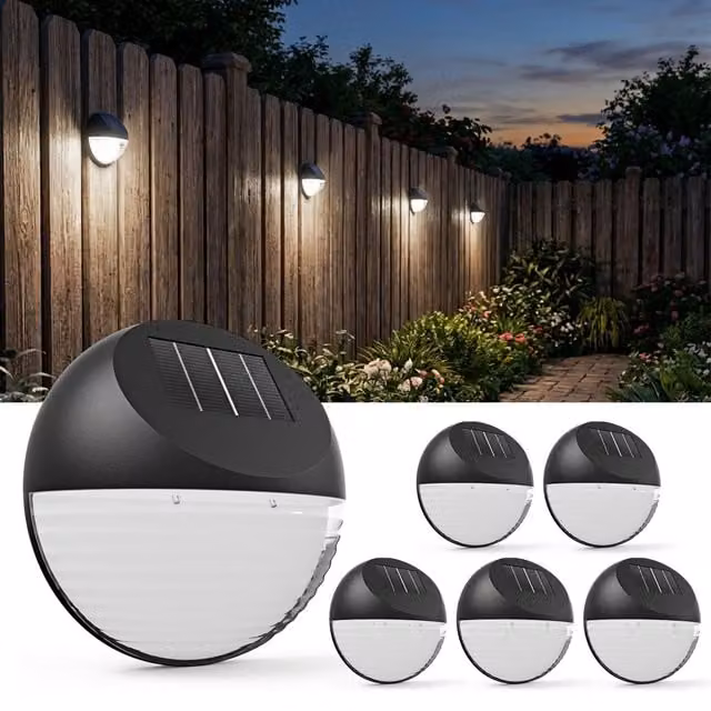 Zestaw 6 solarnych lamp ściennych LED monzana® czarne Ø 11 cm
