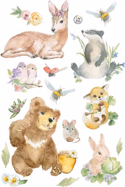Zestaw naklejek ściennych Forest Story marki Yellowtipi w kolorach brązowym i wielokolorowym z motywem zwierząt i jesiennej natury